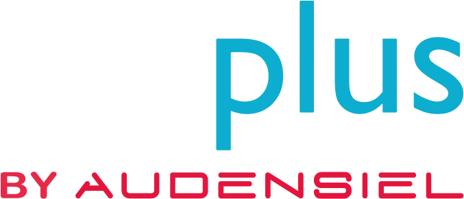 Logo khiplus by Audensiel de 2023 : khi en blanc, plus en turquoise, BY AUDENSIEL en rouge.